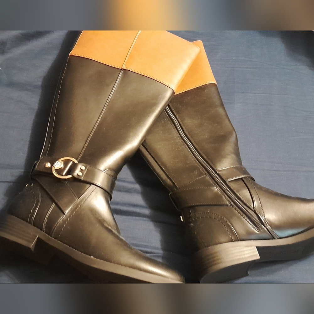Tommy Hilfiger Black and Tan Heeled Boots